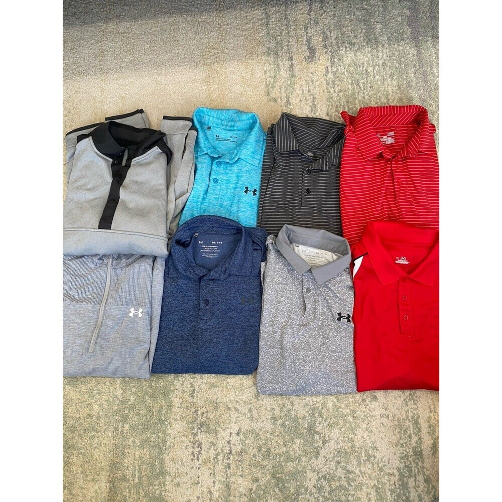 Lot of 8 - Size L Under Armour Polos & 2 Long Sleeve Golf Shirts Isochill Texas
